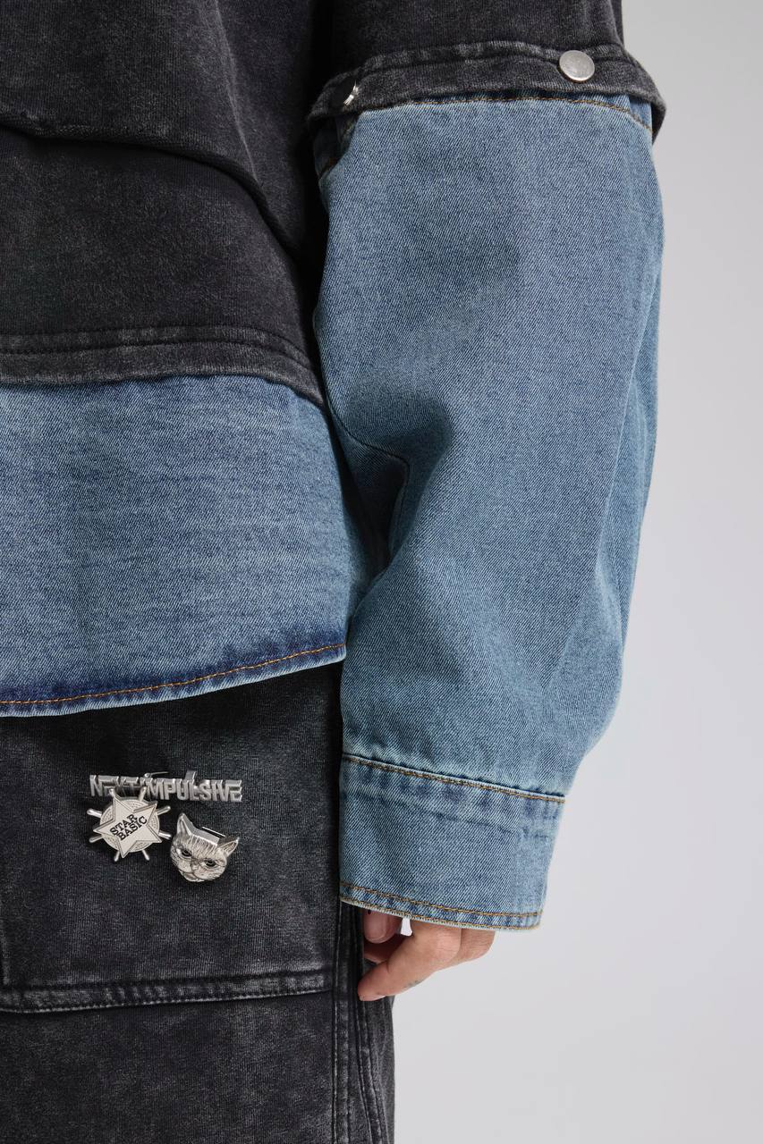 Kadın Denim Garnili Kolları Ayrılabilen Yıkamalı Tasarım Sweatshirt