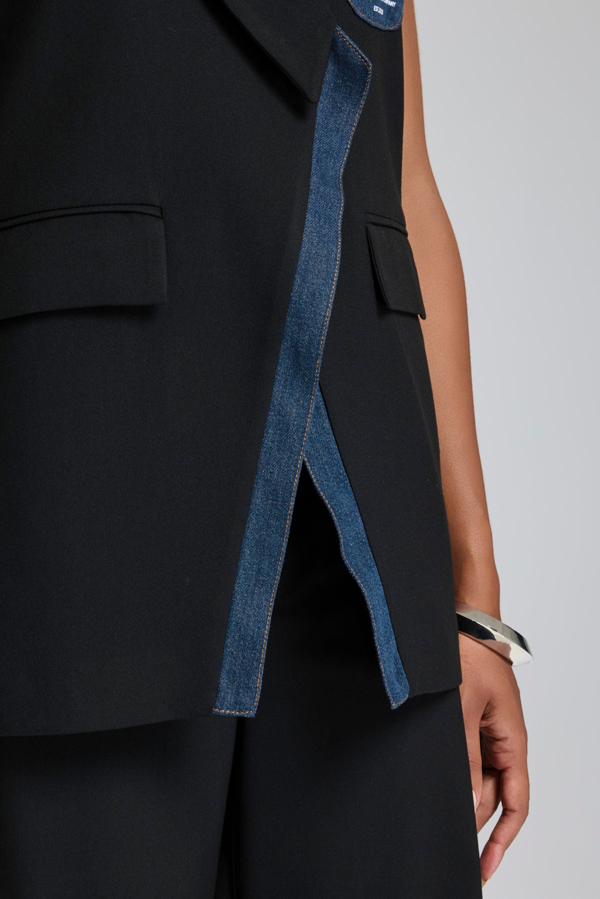 Kadın Denim Garnili Dantel Baskı Detaylı Blazer Yelek