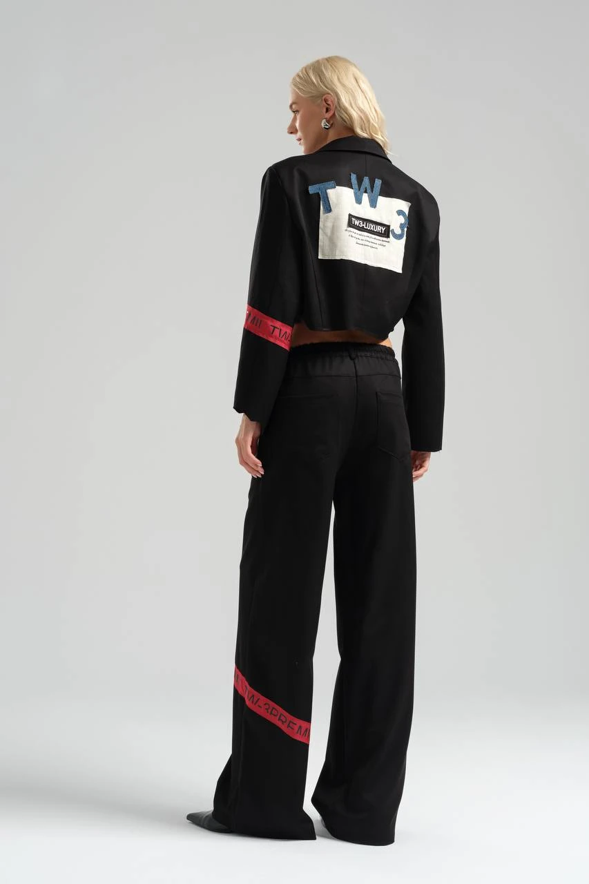 Wide Leg Trousers with Emblem Detail