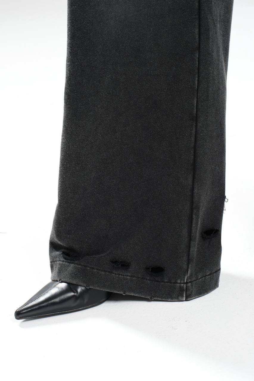 Kadın Yıkamalı Yanları Fermuar ve Şerit Detaylı Tasarım Pantolon