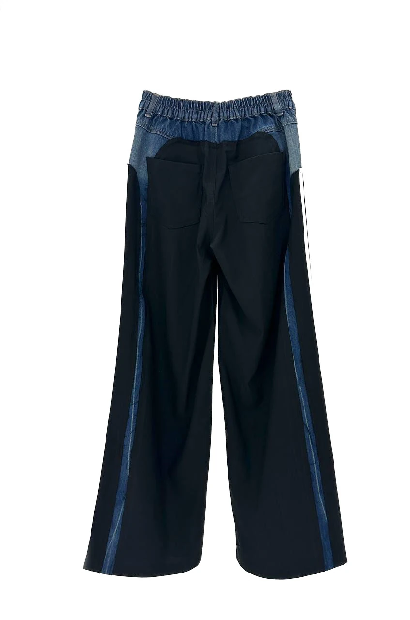 Kadın Denim Garnili Yanları Şerit Detaylı Tasarım Pantolon