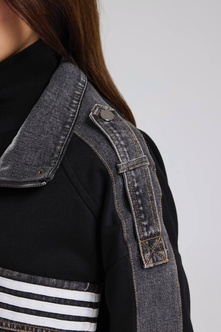 Kadın Denim Garnili Şerit Detaylı Tasarım Ceket