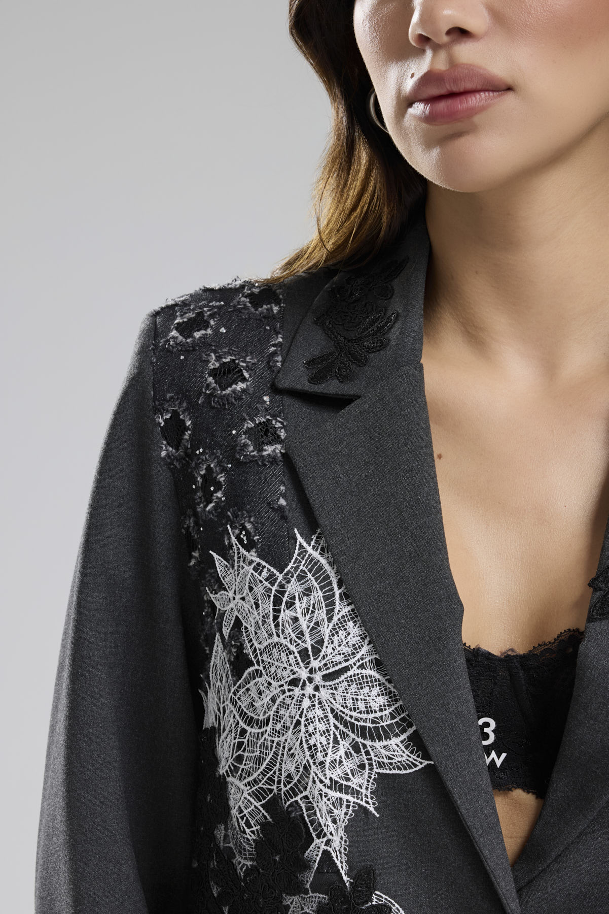 Kadın Dantel Aplike Detaylı Tasarım Blazer Ceket
