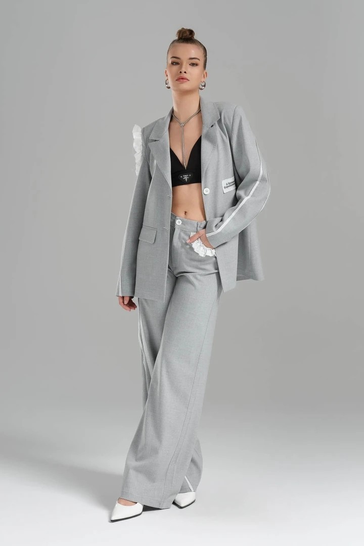 Women's Woven Fabric Back Waistband Elastic Design Trousers