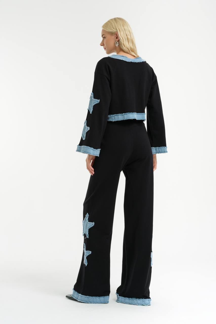 Wide-leg trousers with denim garnishes