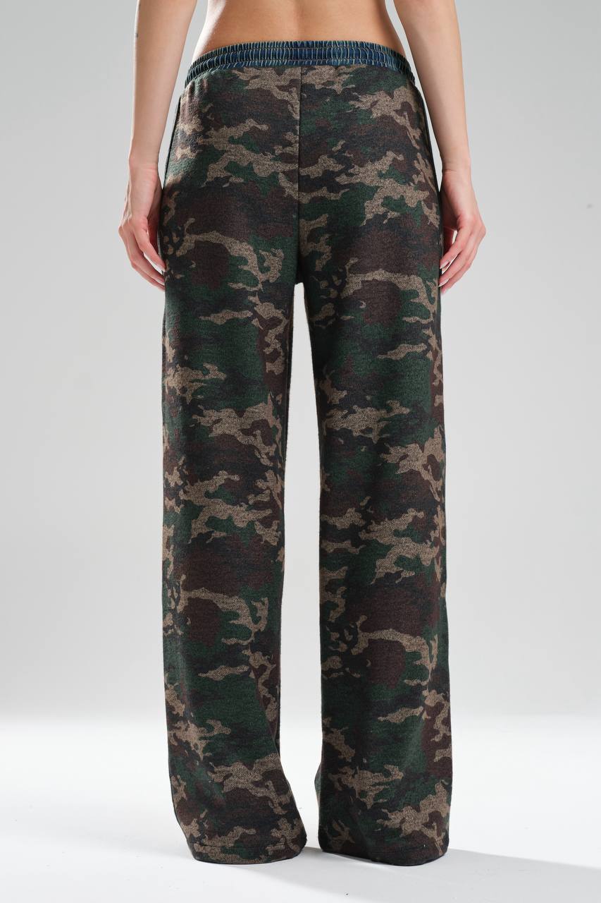 Kadın Kamuflaj Desenli Denim Garnili Tasarım Pantolon