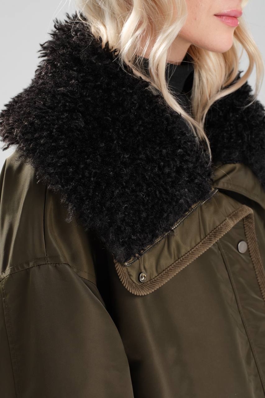 Kadın Yakası Kürklü İç Kısmı Peluş Astarlı Su Geçirmez Tasarım Mont Kaban