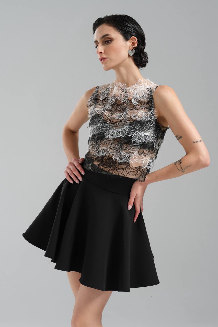 Kadın İki Parça Etek ve Bluz Üstü Dantel Alt Kısmı Dokuma Kumaş Tasarım Alt Üst Takım