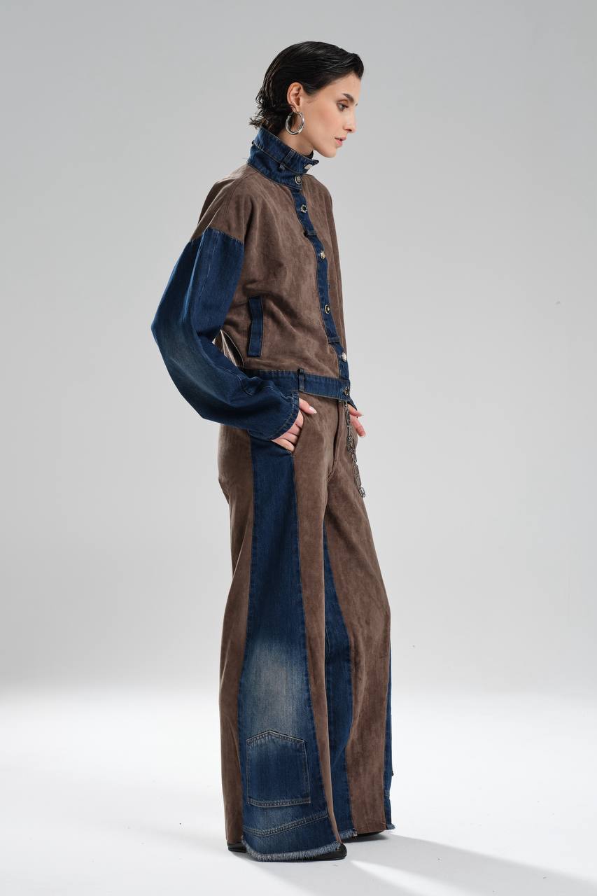 Kadın Süet Kumaş Garnili Zincir Detaylı Tasarım Pantolon