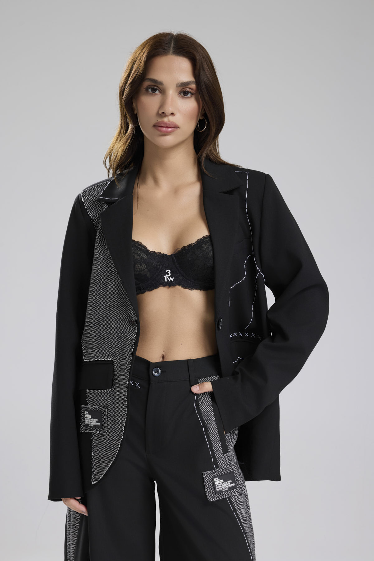 Kadın Tüvit Kumaş Detaylı Tasarım Blazer Ceket