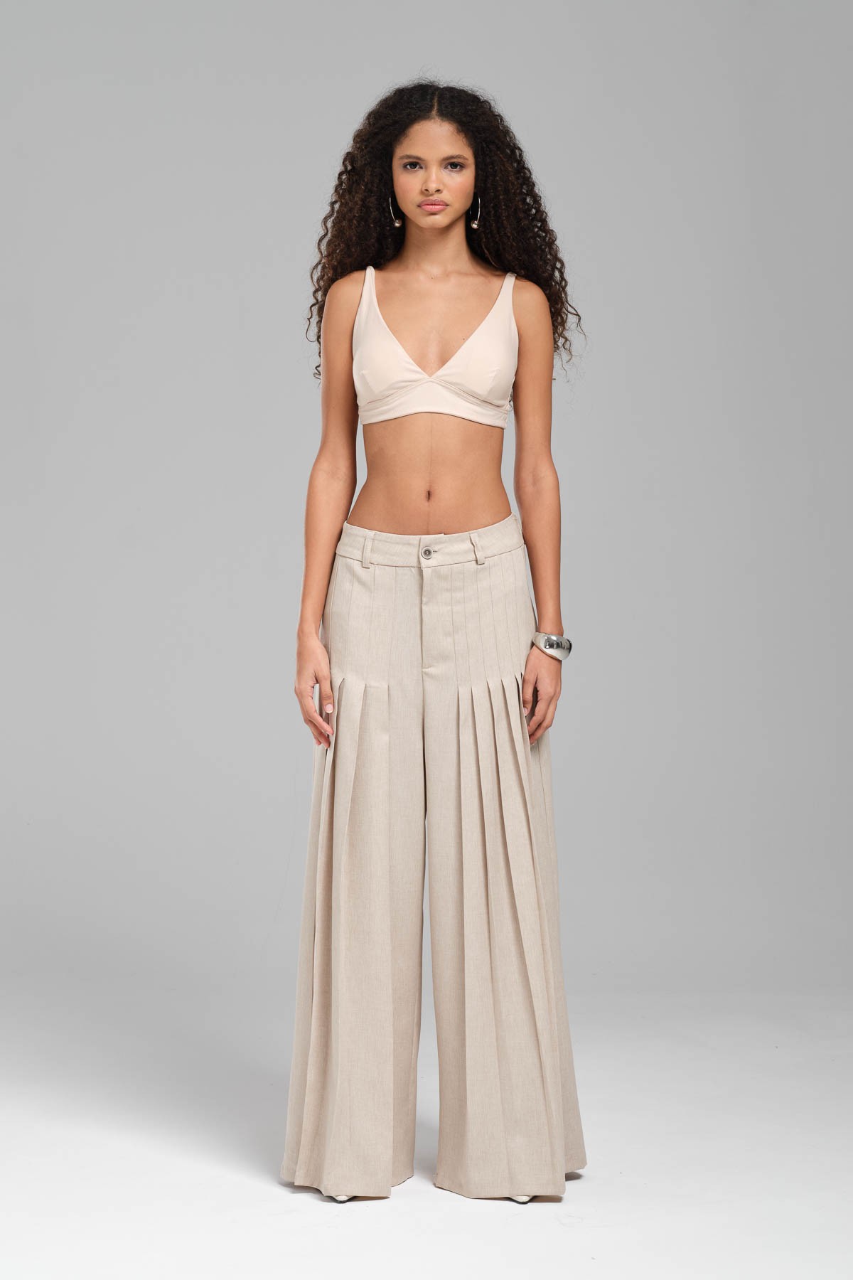 Women's Front and Back Pleated Design Trousers
