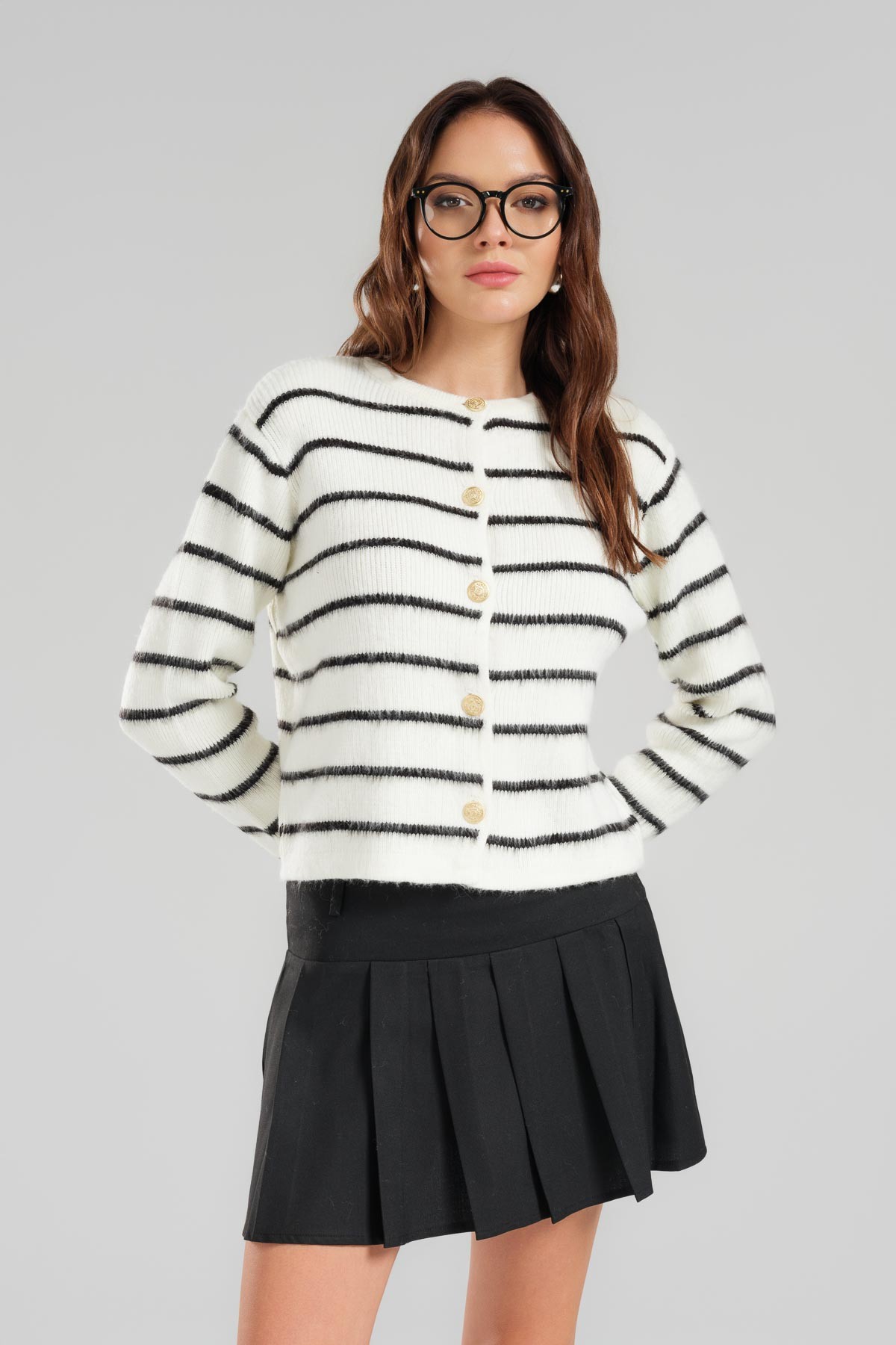 Black Striped Knitwear Cardigan