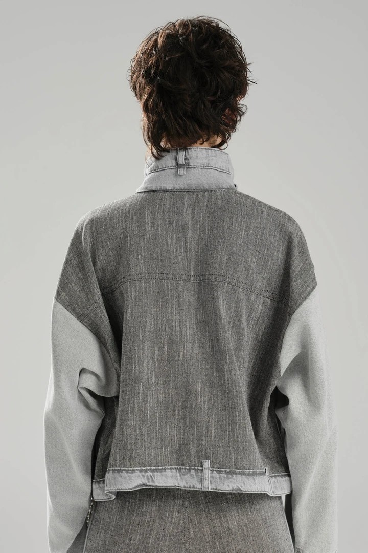 Kadın Taşlı Düğmeli Denim Kumaş Garnili Tasarım Ceket