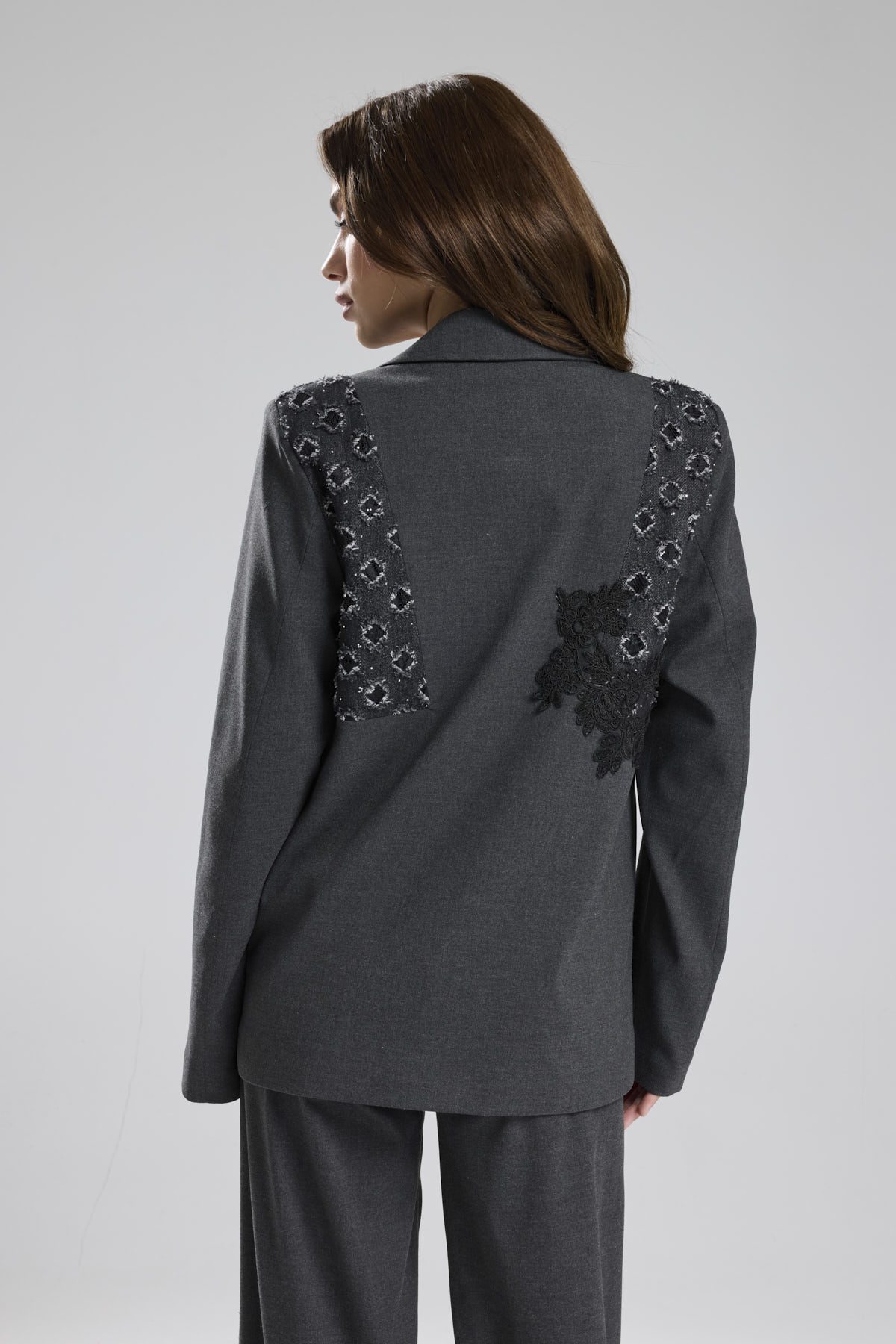 Kadın Dantel Aplike Detaylı Tasarım Blazer Ceket