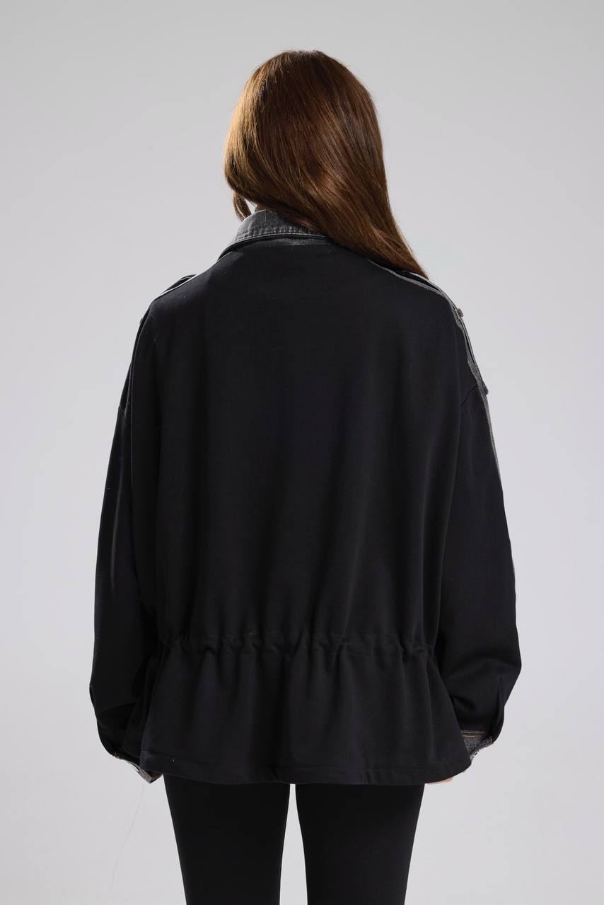 Kadın Denim Garnili Şerit Detaylı Tasarım Ceket