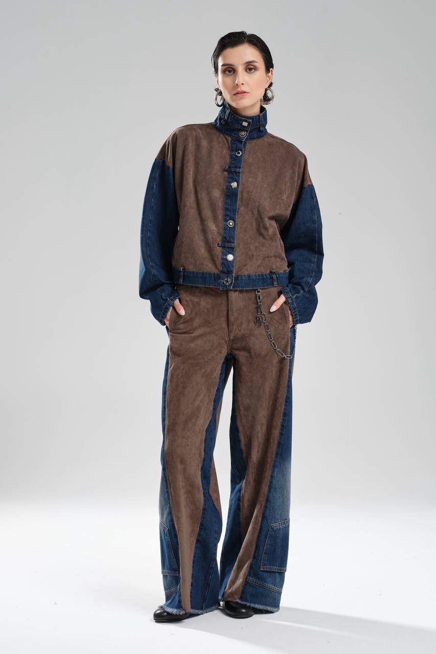 Kadın Süet Kumaş Garnili Zincir Detaylı Tasarım Pantolon