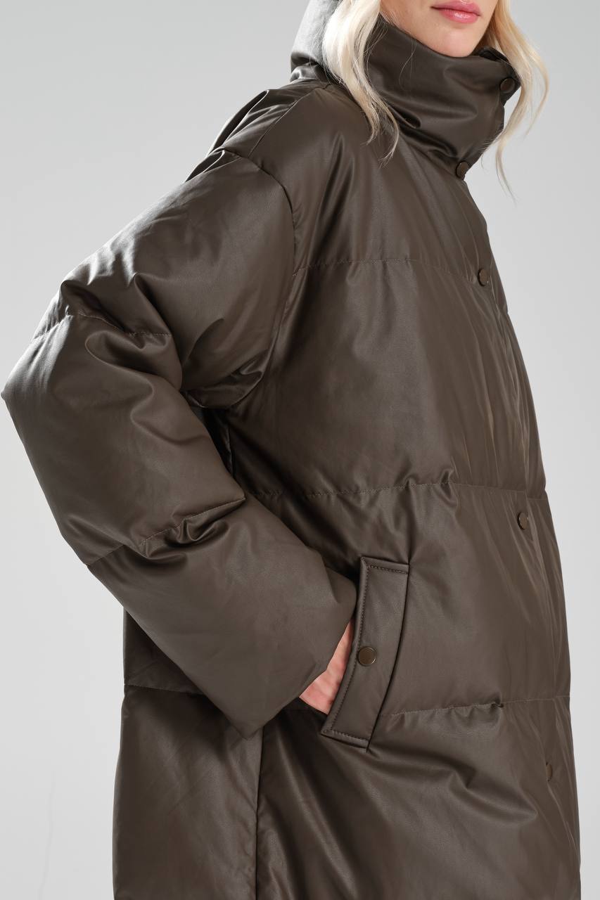 Kadın Suni Deri Kaz Tüyü Dolumlu Tasarım Uzun Mont