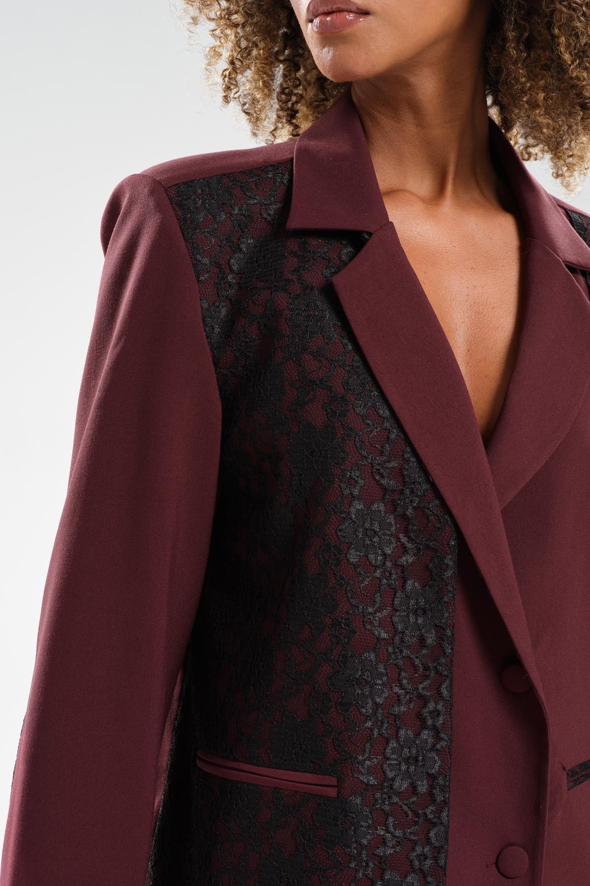 Kadın Dantel Detaylı Kruvaze Tasarım Blazer Ceket
