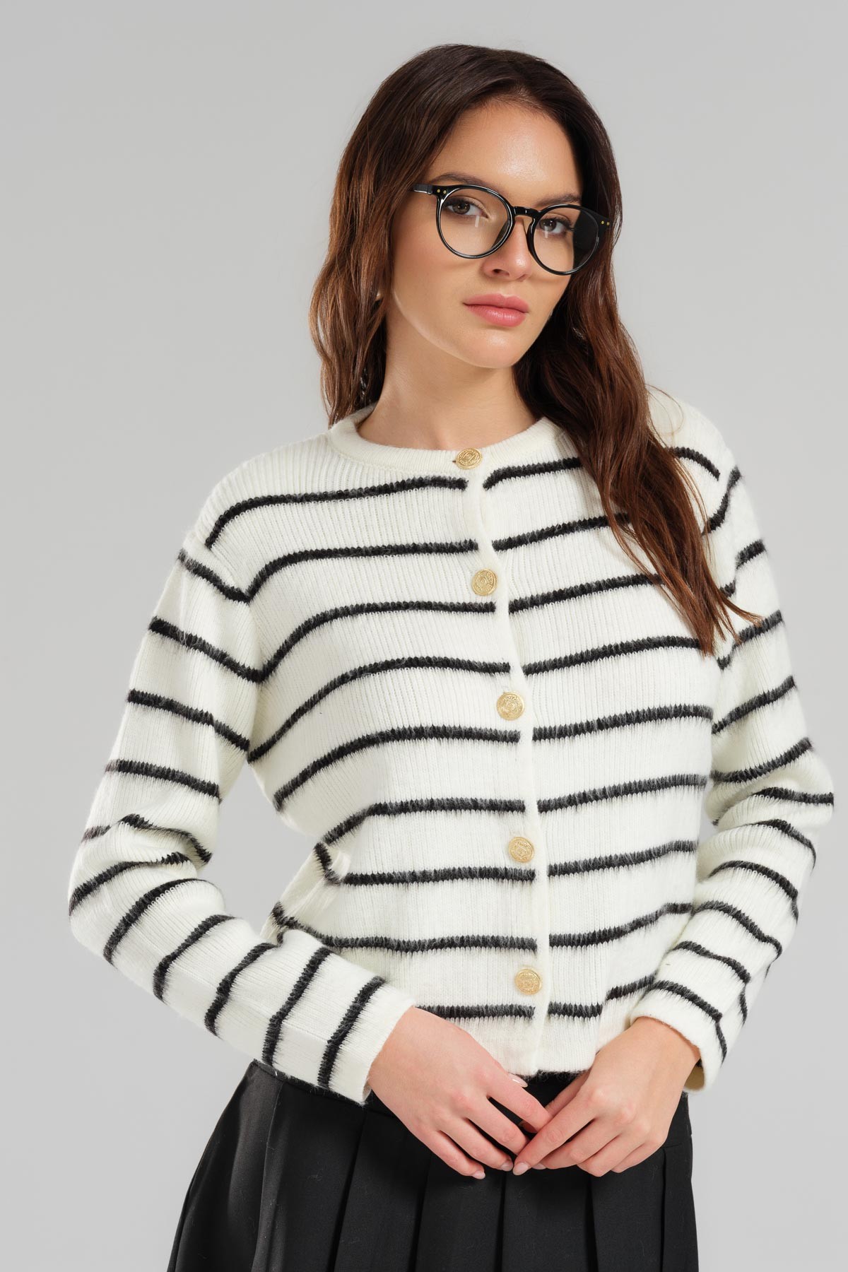 Black Striped Knitwear Cardigan