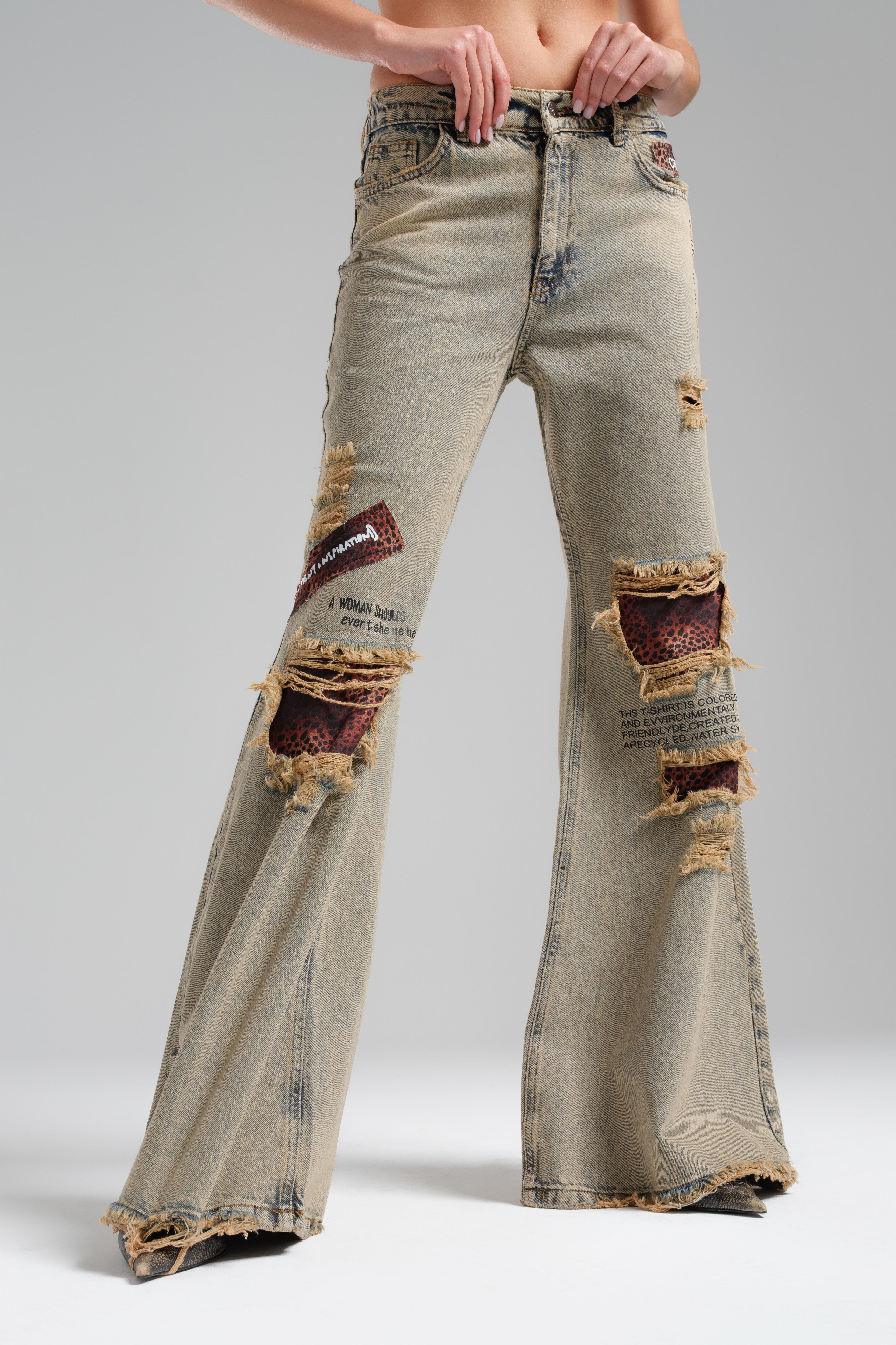 Leopard Detailed Flare Jeans