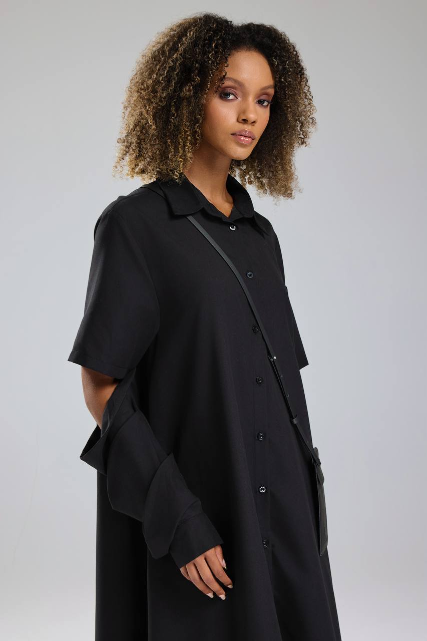 Kadın Çanta Detaylı Tasarım Uzun Gömlek Elbise