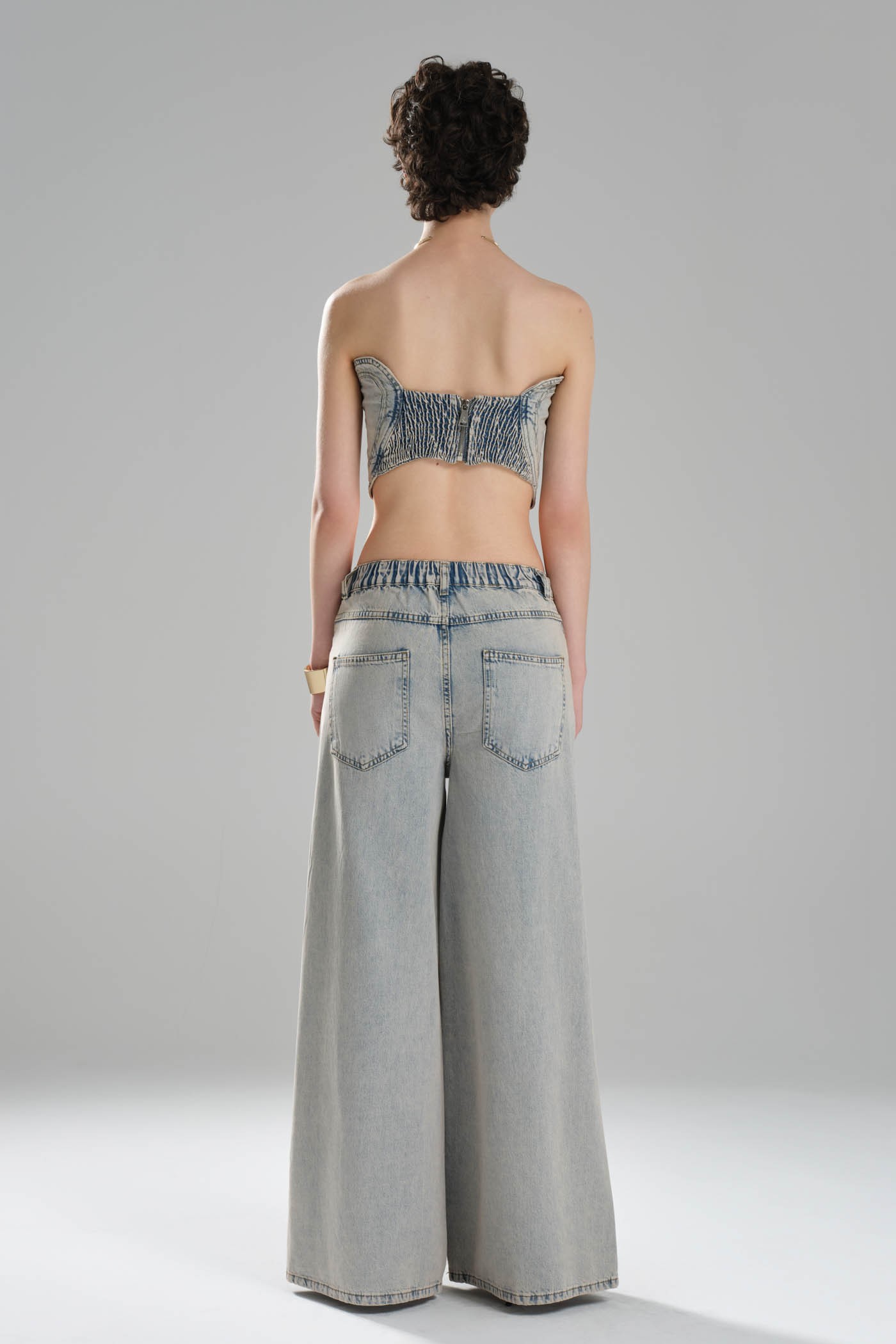 Kadın Kalp Detaylı Tasarım Denim Crop Büstiyer