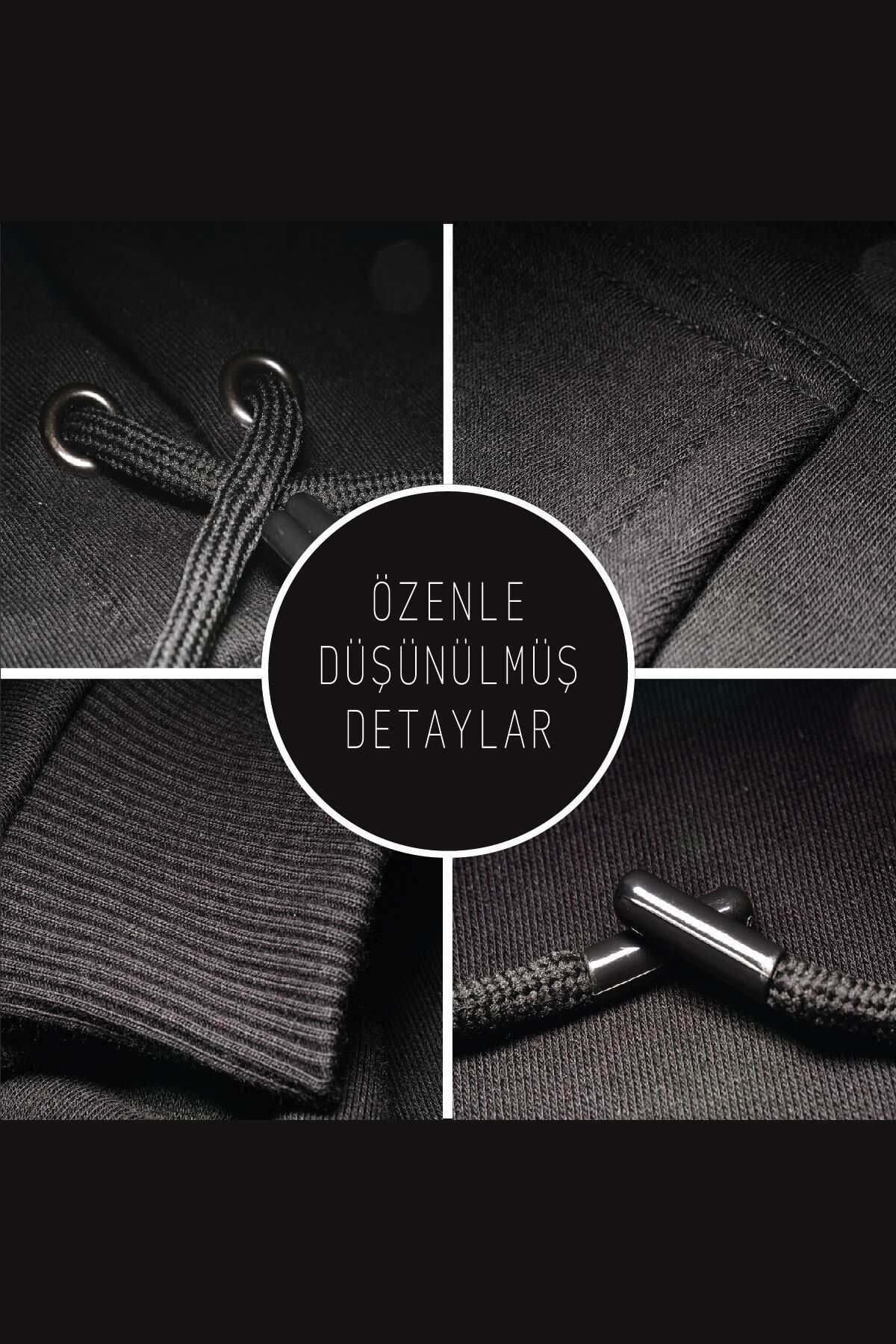 Oversize Ac Dc Kırmızı Logolu Siyah Kapşonlu Sweatshirt Hoodie