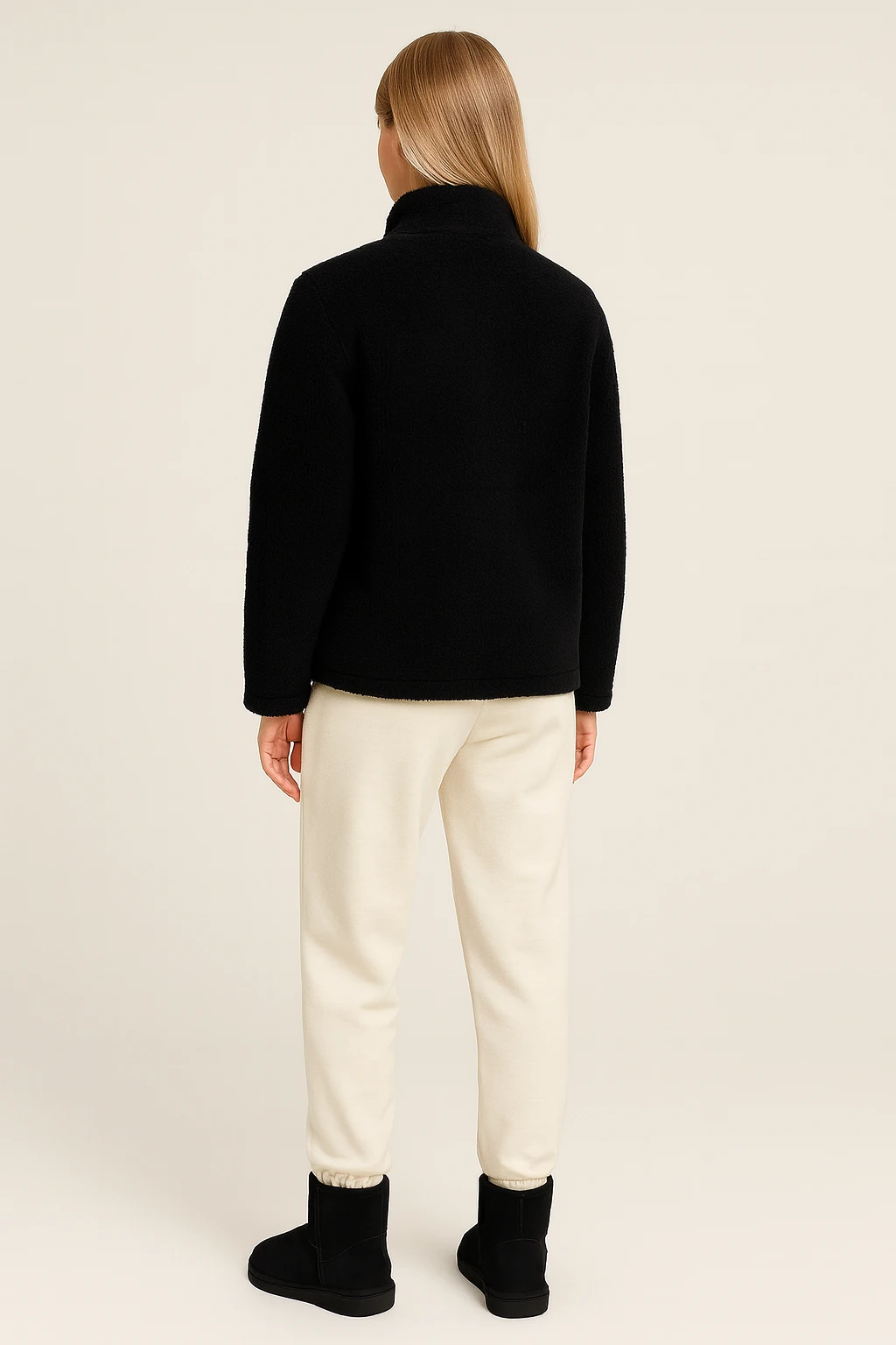 Kadın Peluş Düğmeli Ceket - siyah