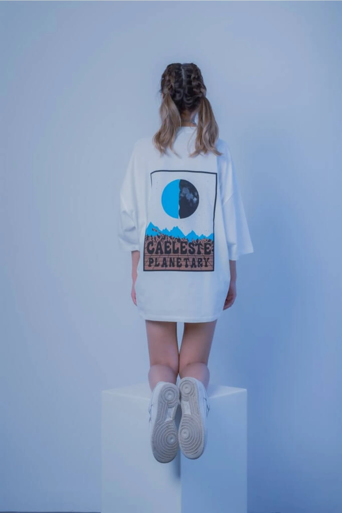 Beyaz Renk Pamuk Caeleste Model Oversize Tshirt