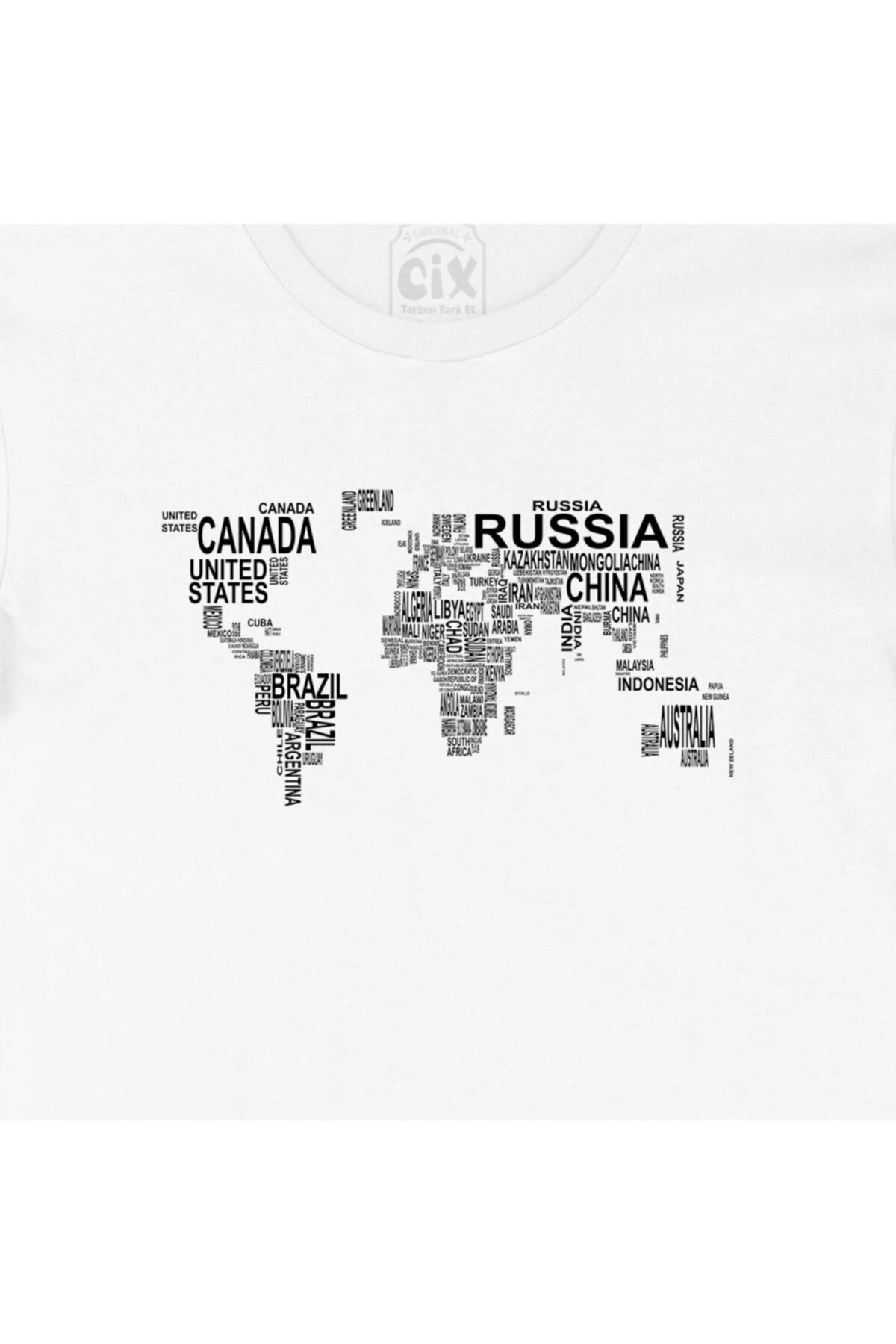 Unisex Dünya Haritalı Tişört