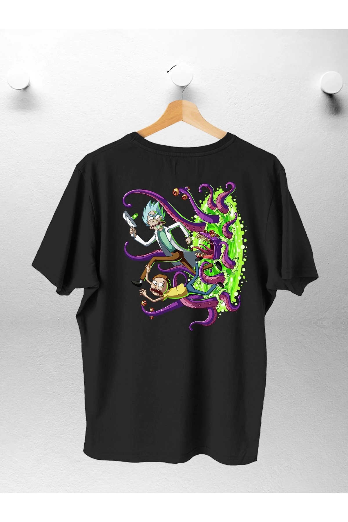 Kadın Erkek Trend Rick Ahtapot Baskılı Oversıze Tshirt