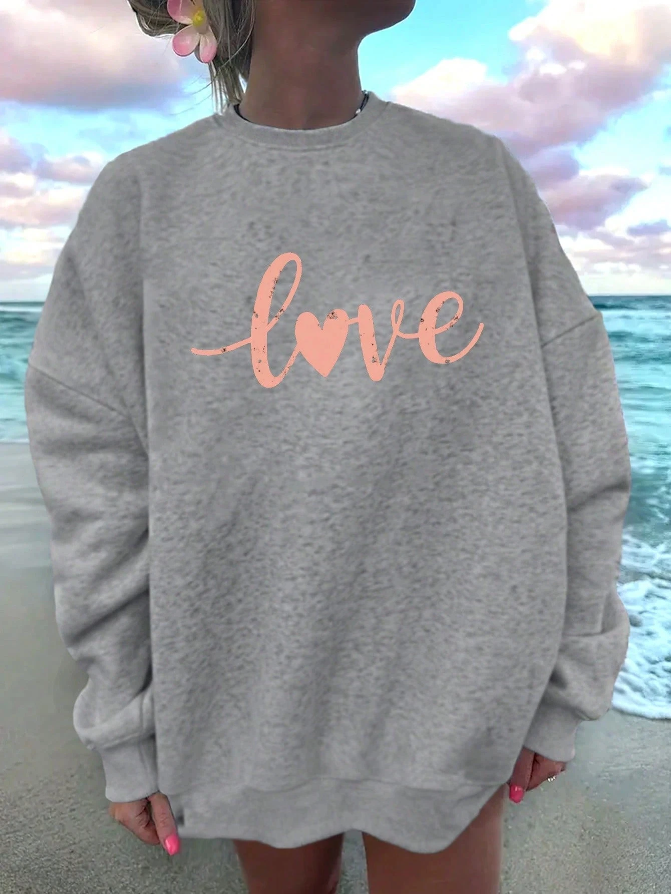 LOVE YAZILI SWEATSHIRT - gri