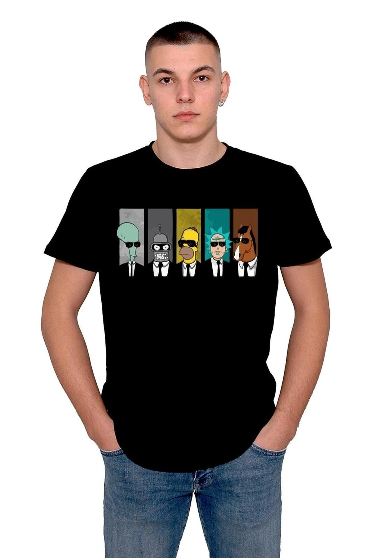 Simpson At Kafası Uzaylı Rick And Morty Bojack Horseman Tişört Unisex T-shirt