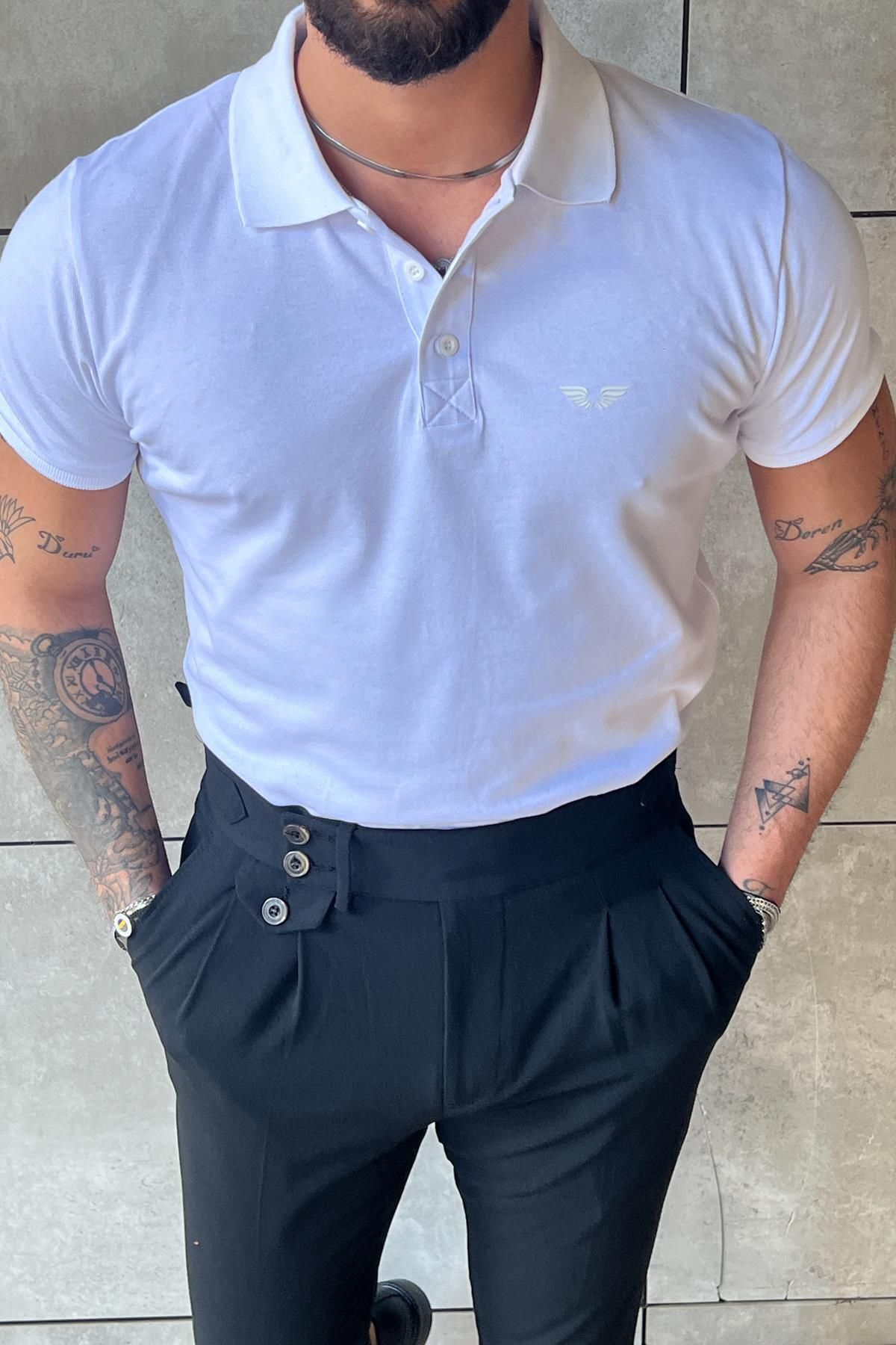 Minimal Baskılı SlimFit Polo Yaka T-Shirt