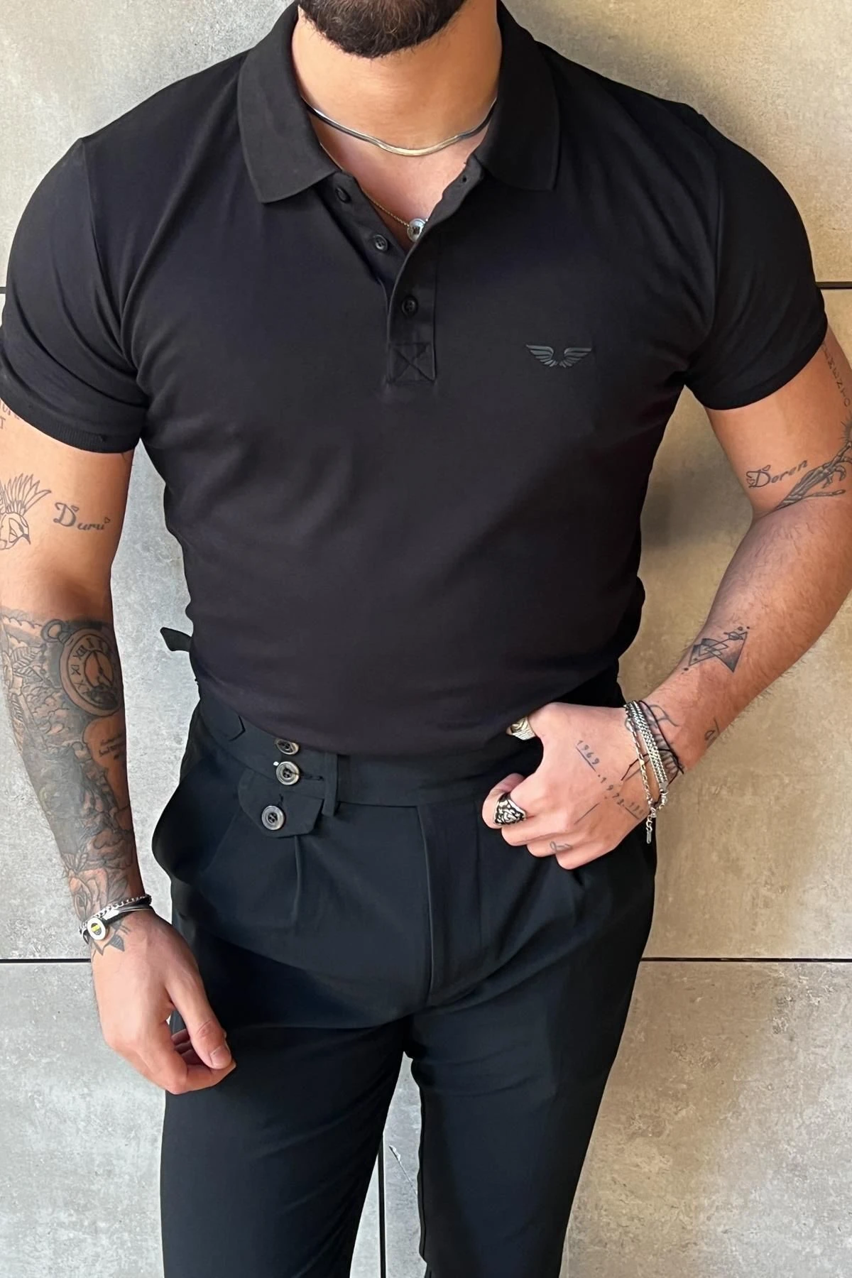 Minimal Baskılı SlimFit Polo Yaka T-Shirt