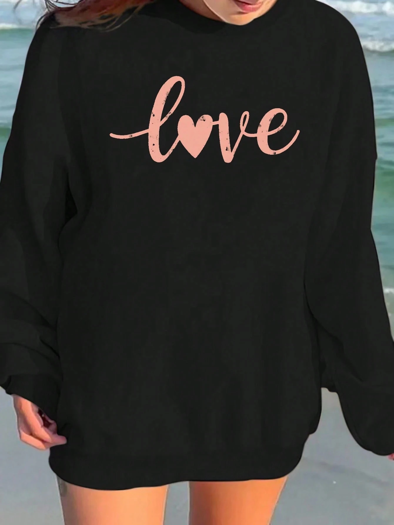 LOVE YAZILI SWEATSHIRT - siyah