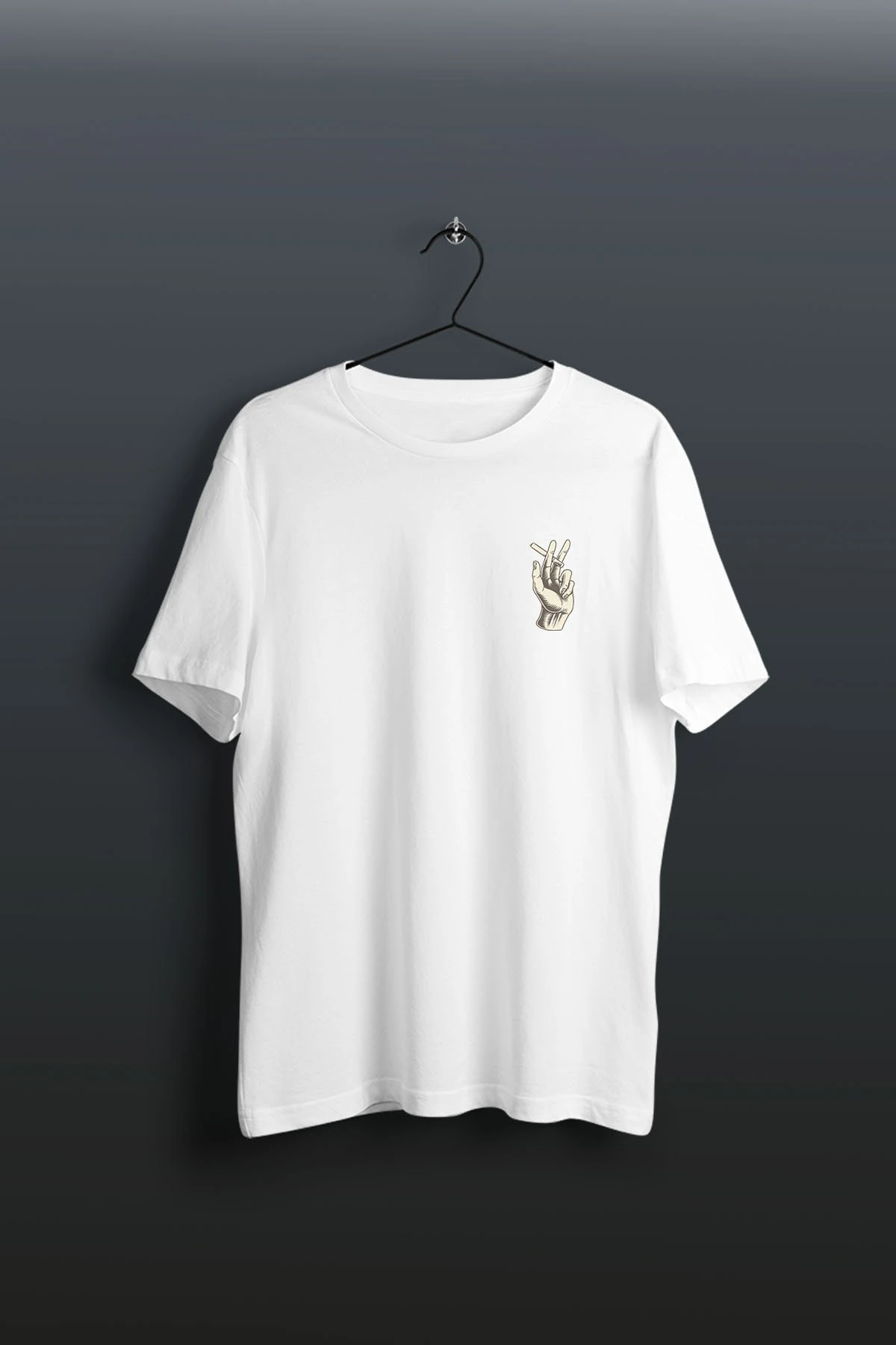 Smoking Hand Baskılı Beyaz Tshirt