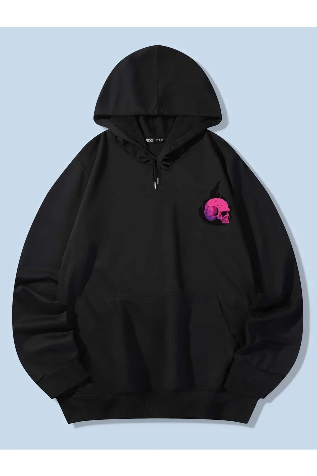 Unisex Arkası Kurukafa Baskılı Oversize Kapüşonlu Sweatshirt