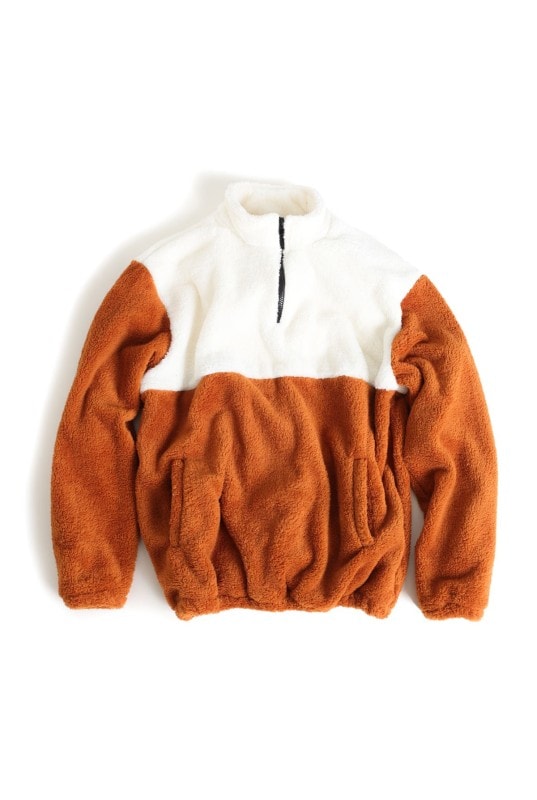 Oversize Cep Detaylı Yaka Fermuarlı Tarçın Pelüş Sweatshirt