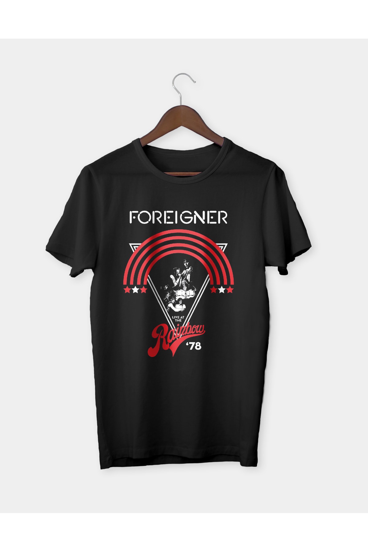 Foreigner Baskili Unisex Siyah Tişört