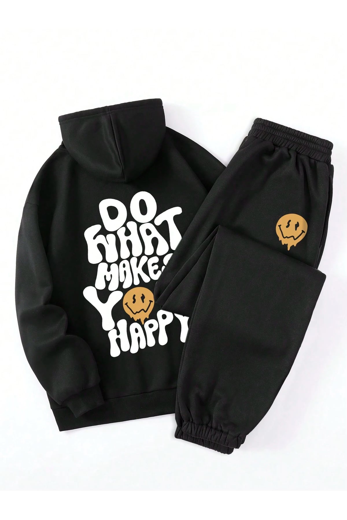Oversize Eşofman Takımı – Do What Makes You Happy Baskılı Hoodie & Jogger (Unisex) ön arka