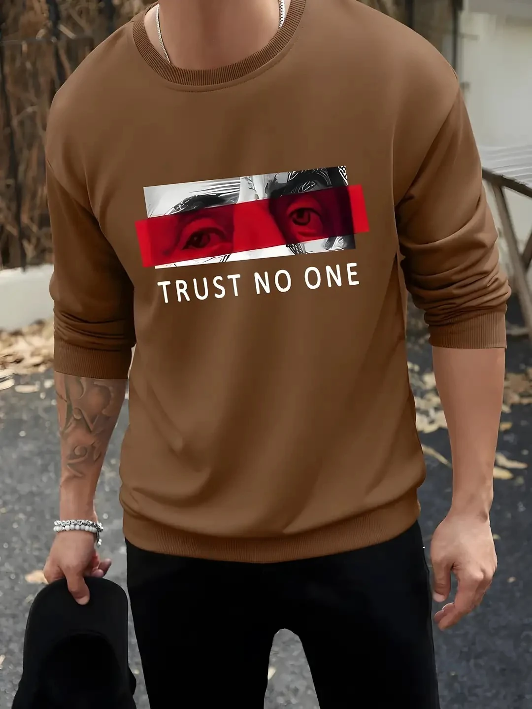 TRUST NO ONE TASARIM SWEATSHIRT - kahverengi