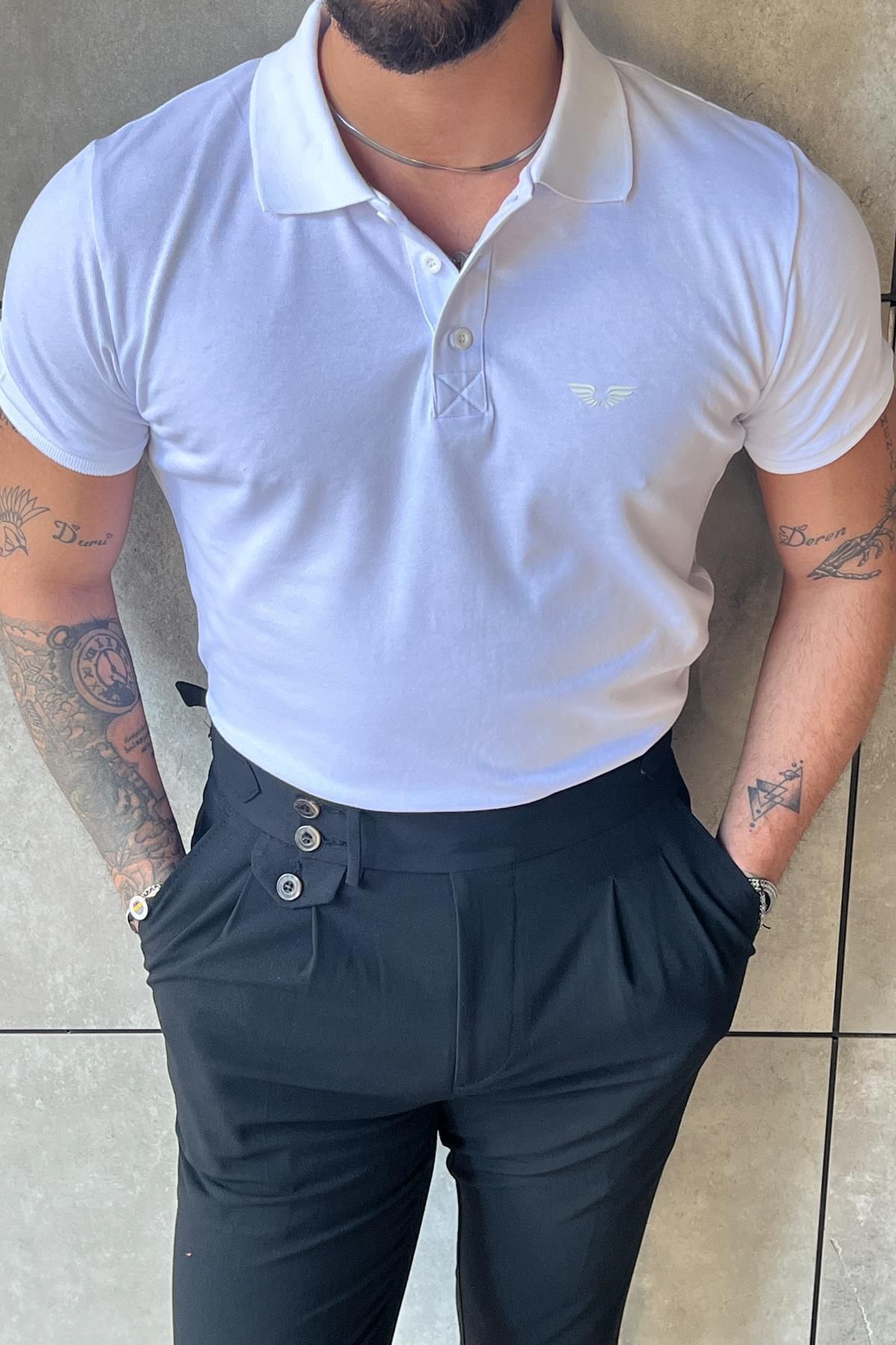 Minimal Baskılı SlimFit Polo Yaka T-Shirt