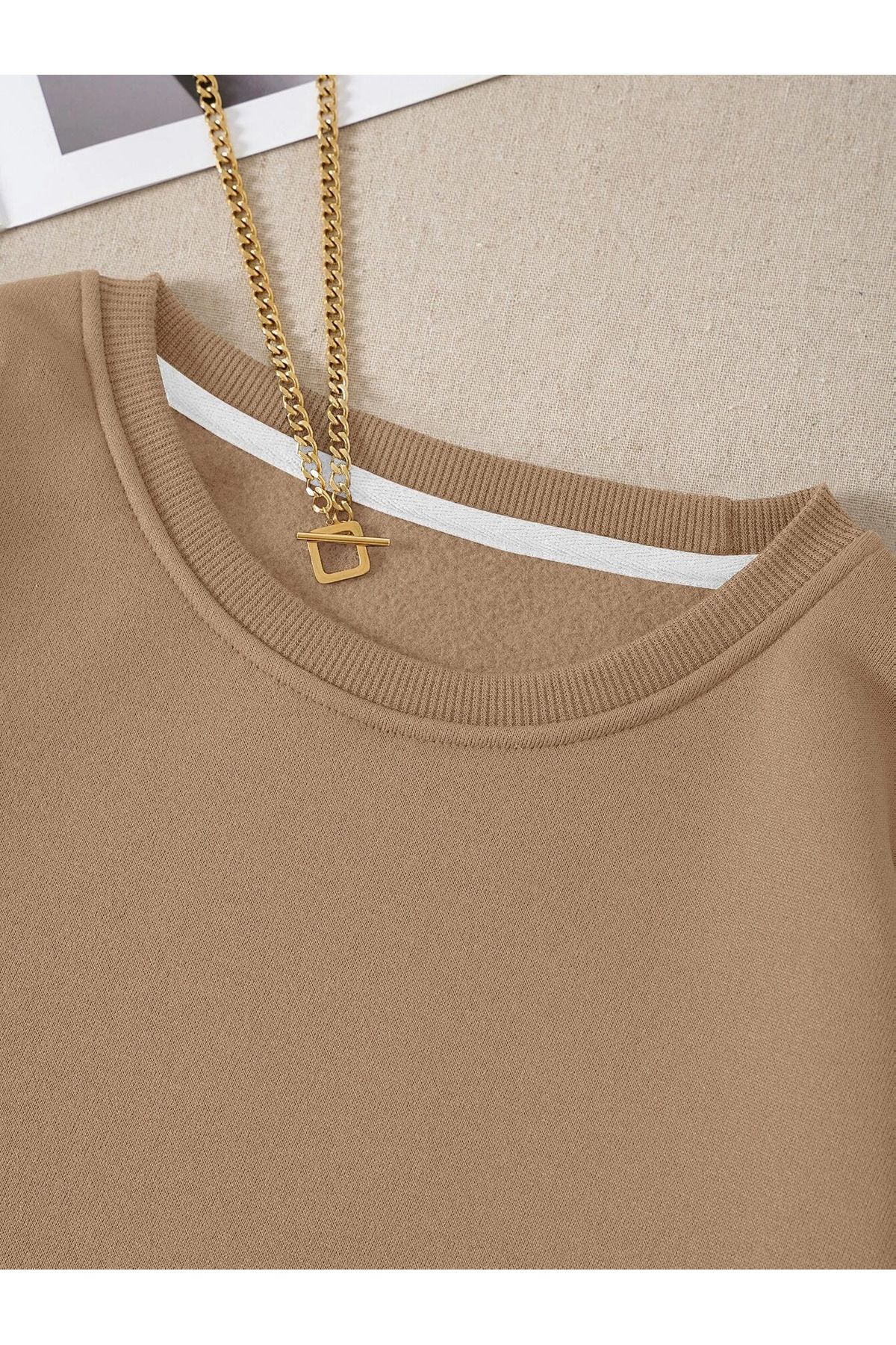 Unisex Kadın/Erkek Brooklyn Özel Renkli Oversize Bisiklet Yaka Pamuklu Sweatshirt