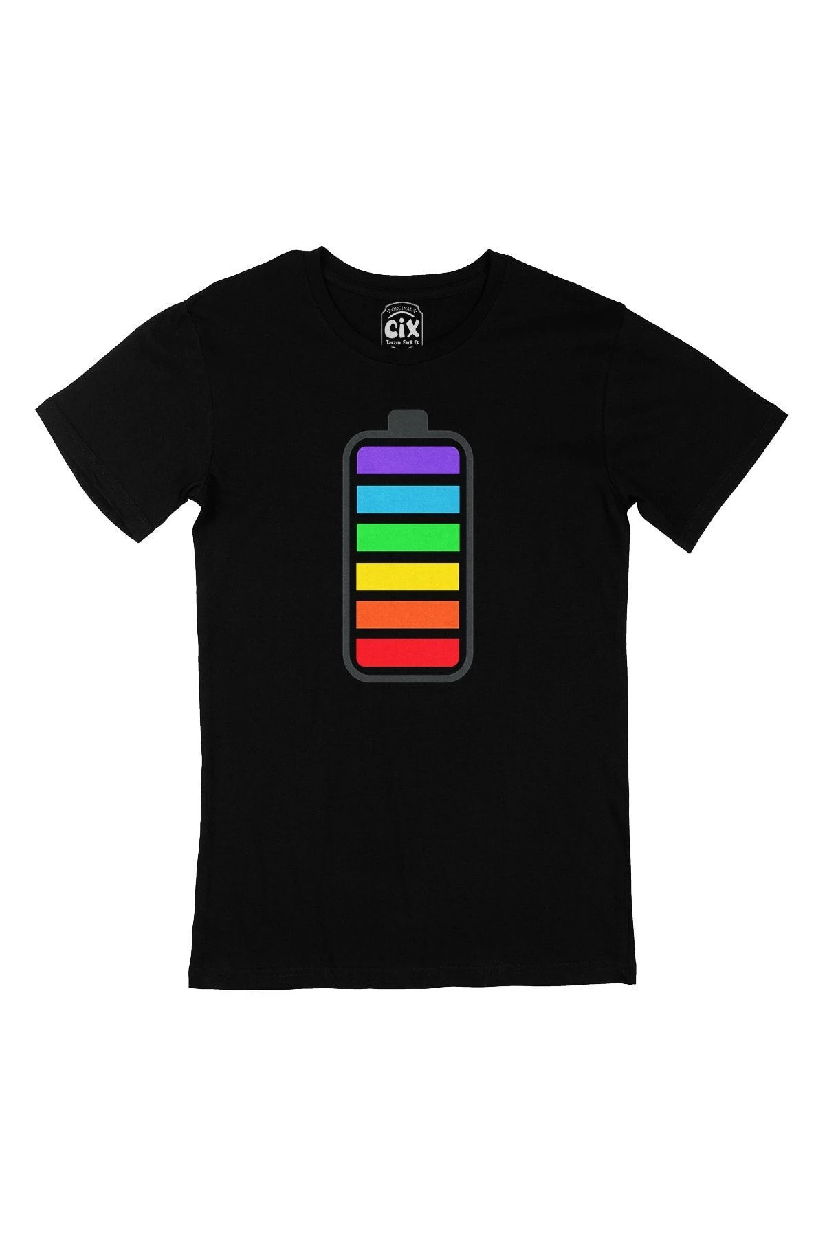 Gökkuşağı Renkli Batarya Siyah Tişört