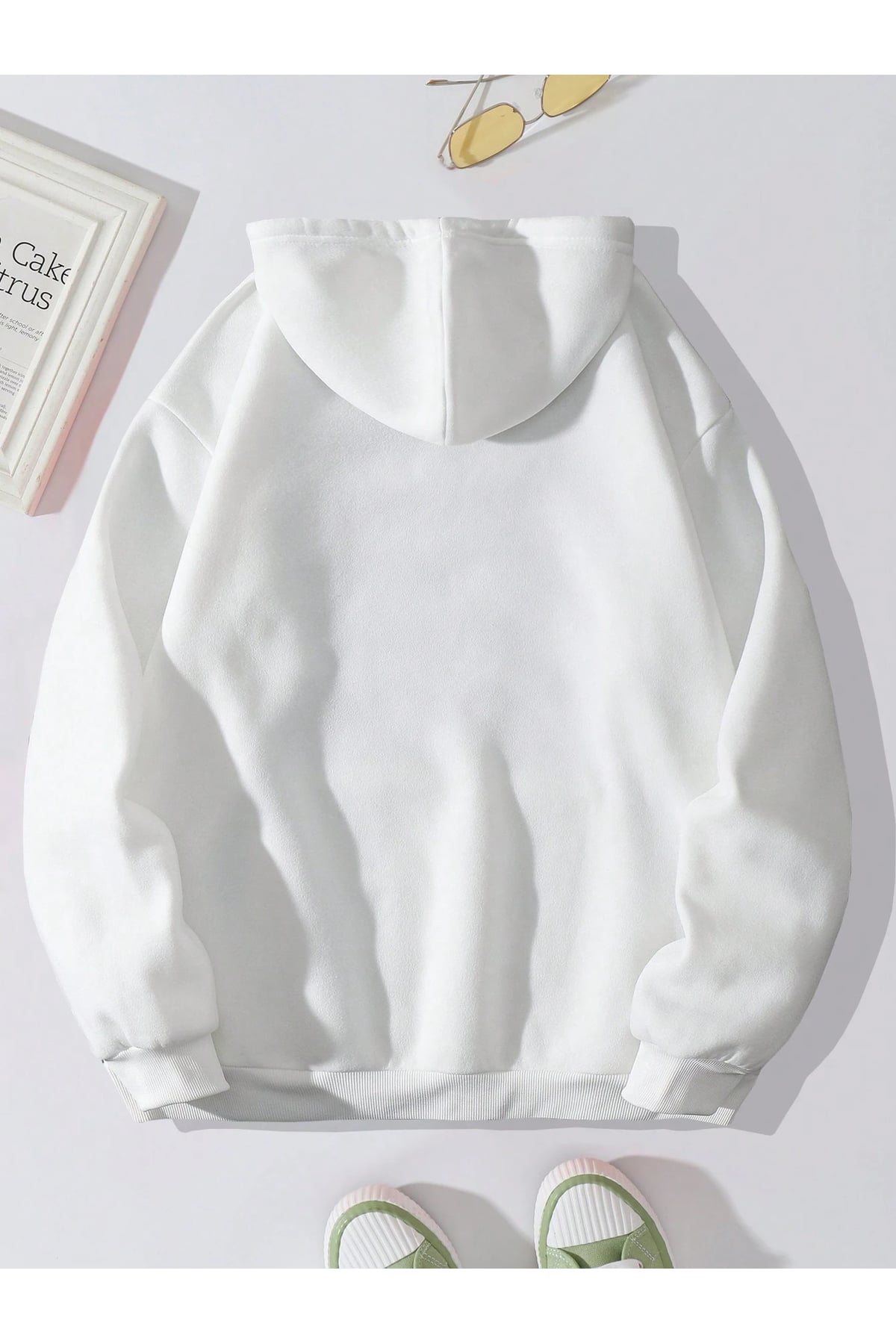 Beautiful Teddy Bear Baskılı Beyaz Oversize Hoodie Sweatshirt Unisex Kapüşonlu Sweat Sokak Modası