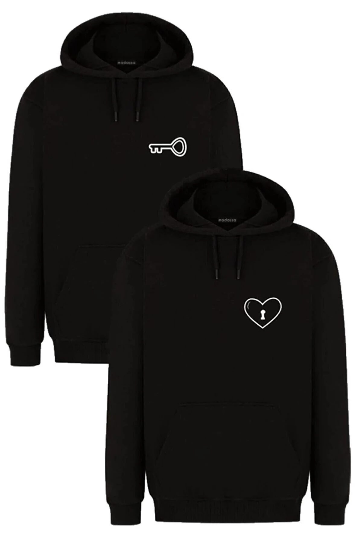 Kadın Erkek Kapüşonlu Şardonlu Kanguru Cep Sweatshirt Sevgili Kombini syhikilianahtarkalp