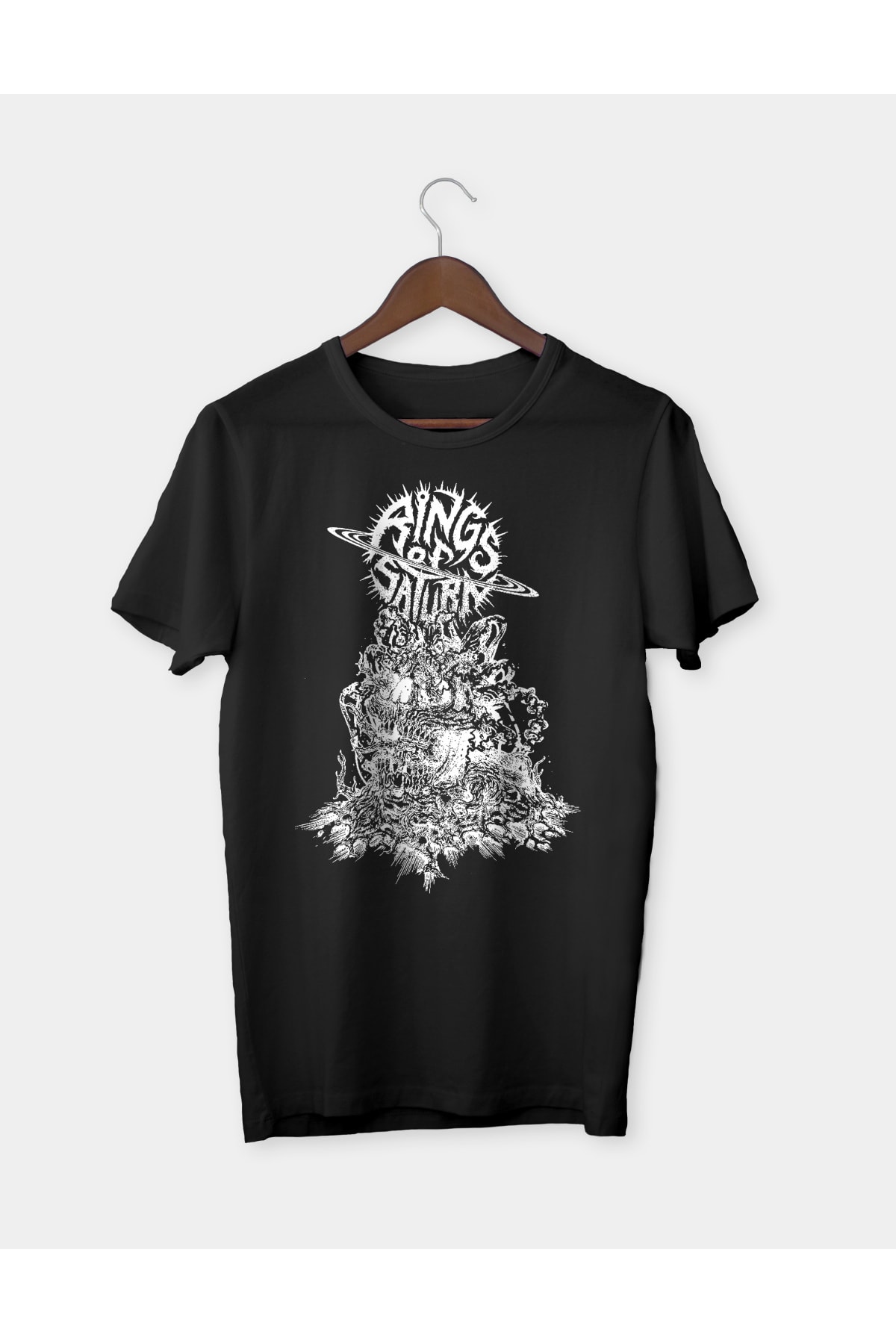 Rings Of Saturn Baskili Unisex Siyah Tişört
