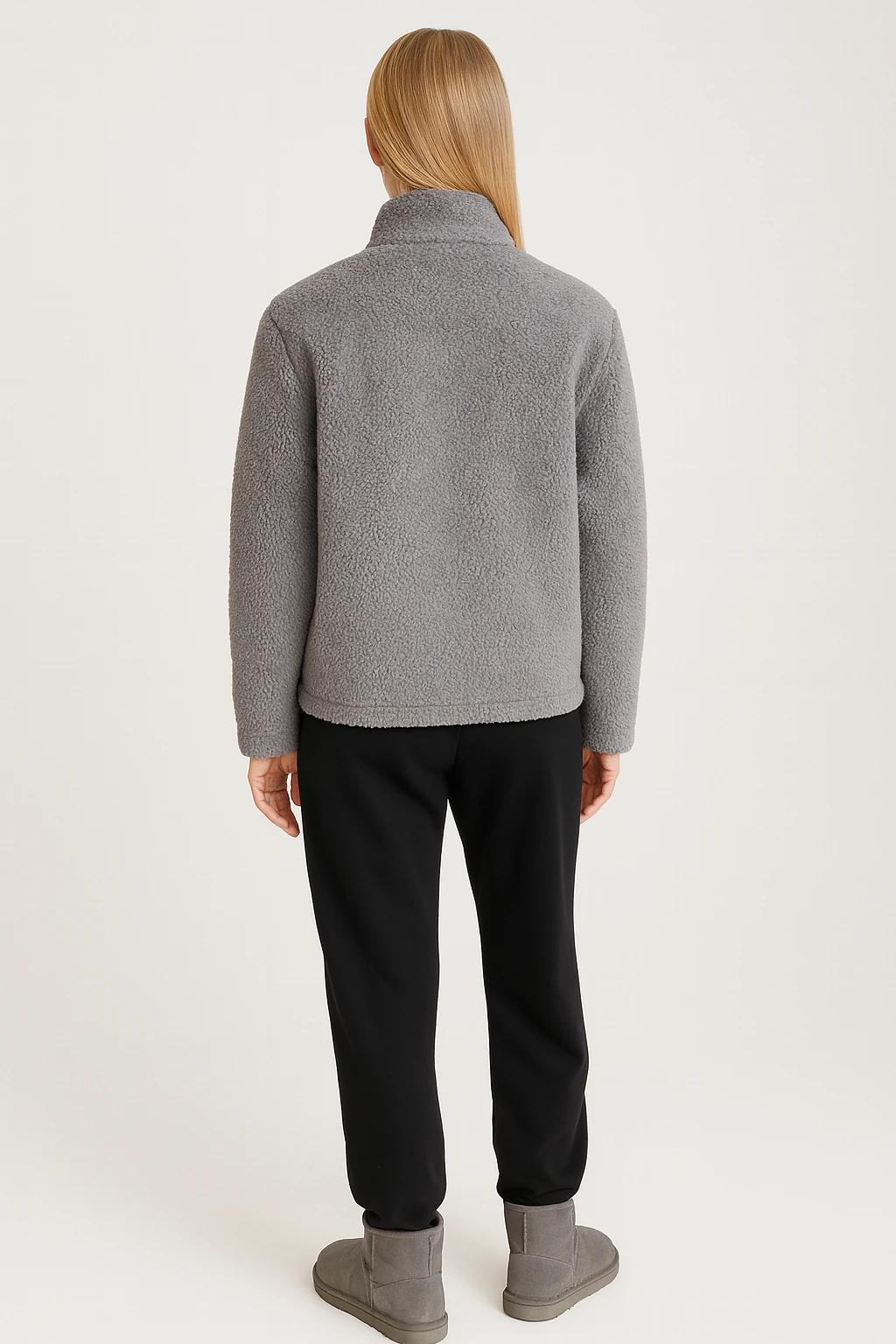 Kadın Düğmeli Peluş Ceket - gri