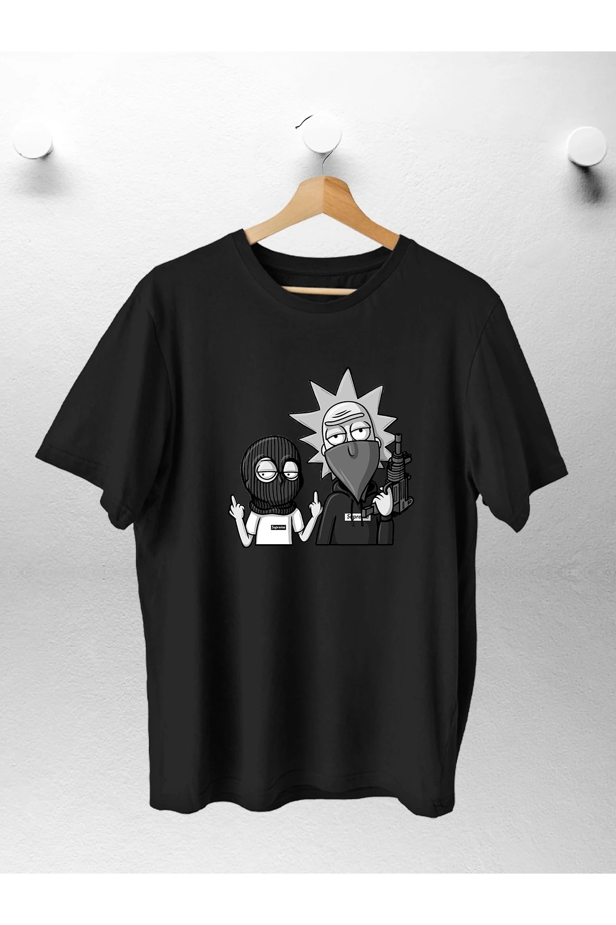 Kadın Erkek Trend Rıck Gangsta Baskılı Oversize T Shirt